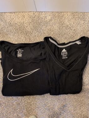 Nike Black Dri-FIT Athletic Tee And Addidas V Neck Athletic Tee- Bundle